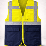 Endüstriyel fileli ikaz yeleği çok cepli teknik model önden görünüm