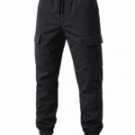 Siyah kargo cepli jogger iş pantolonu önden görünüm lastikli paça