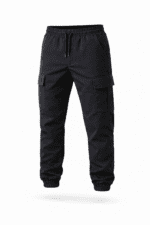 Siyah kargo cepli jogger iş pantolonu önden görünüm lastikli paça