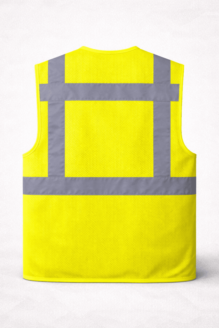 Sarı Fileli Reflektif İş Yeleği – Çok Cepli Nefes Alabilir Hi-Vis Saha Modeli - Görsel 3