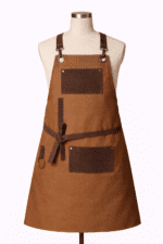 Kahverengi deri detaylı iş önlüğü taba kanvas kumaş modeli