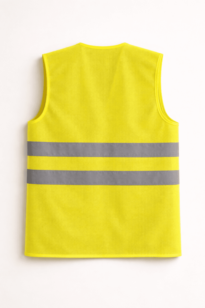 👉 reflektörlü çok cepli iş yeleği arka görünüm reflektif şeritli güvenlik yeleği
