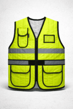 👉 reflektörlü çok cepli iş yeleği fermuarlı fosforlu güvenlik yeleği ön görünüm