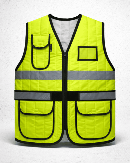 👉 reflektörlü çok cepli iş yeleği fermuarlı fosforlu güvenlik yeleği ön görünüm