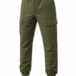 Haki yeşil kargo cepli jogger iş pantolonu önden görünüm lastikli paça