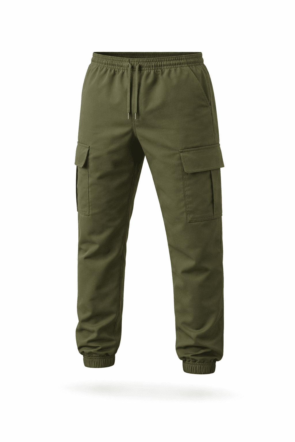 Haki Kargo Jogger Pantolon Ön Detay Haki yeşil kargo cepli jogger iş pantolonu önden görünüm lastikli paça