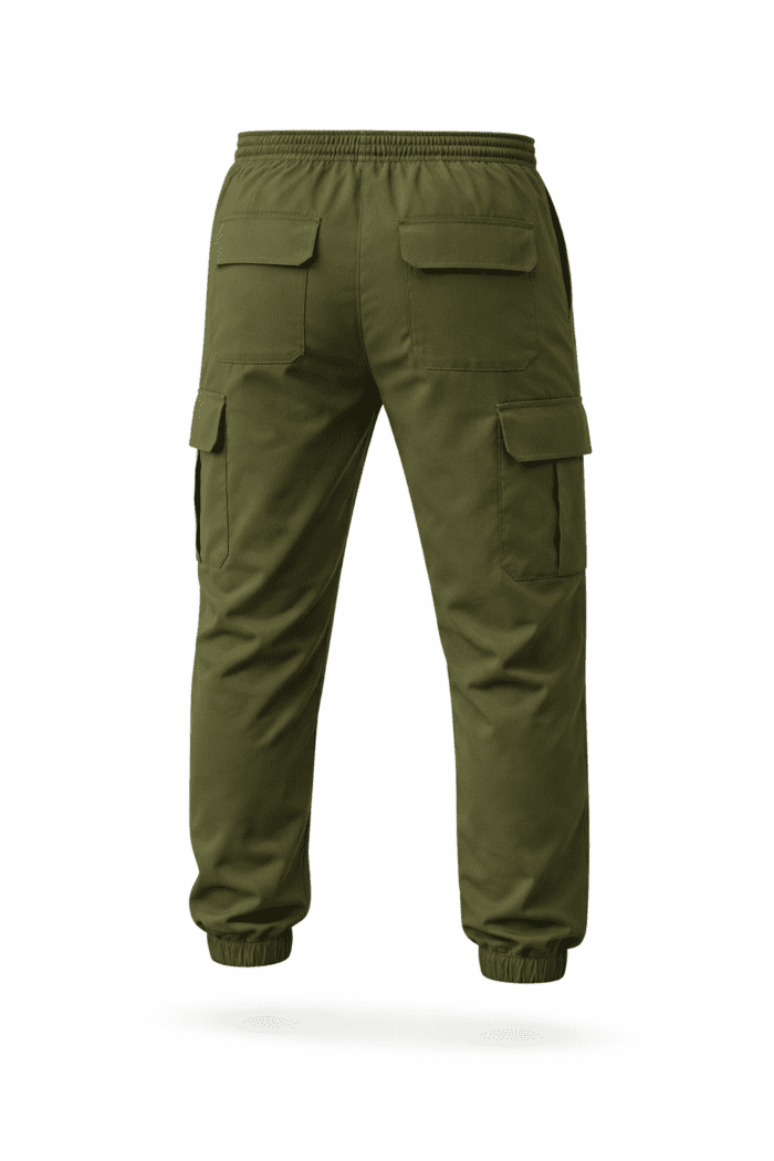 Haki Yeşil Kargo Cepli Jogger İş Pantolonu – Gabardin Kumaş Lastikli Paça Rahat Model - Görsel 2