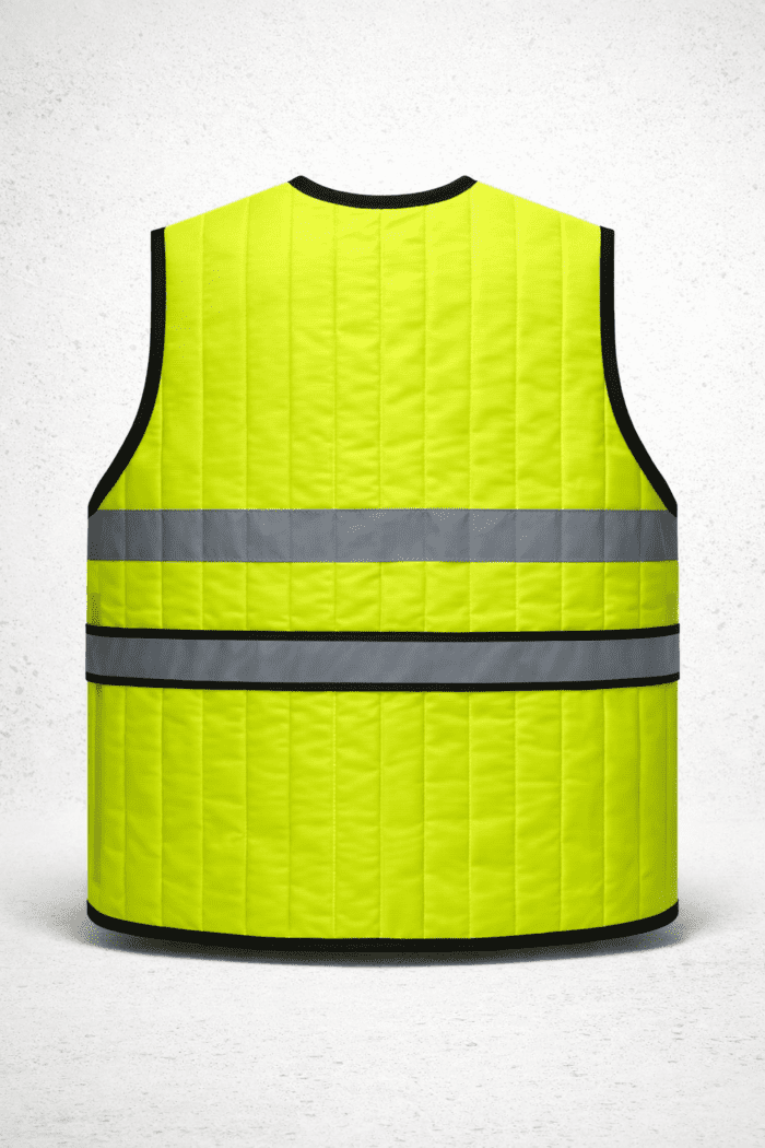 👉 reflektörlü çok cepli iş yeleği arka görünüm reflektif şeritli güvenlik yeleği