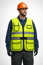 👉 reflektörlü çok cepli iş yeleği işçi üzerinde kullanım profesyonel güvenlik yeleği