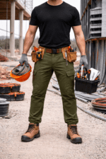 Haki Yeşil Kargo Cepli Jogger İş Pantolonu – Gabardin Kumaş Lastikli Paça Rahat Model - Görsel 3