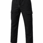 Siyah kargo cepli iş pantolonu önden görünüm dayanıklı gabardin kumaş