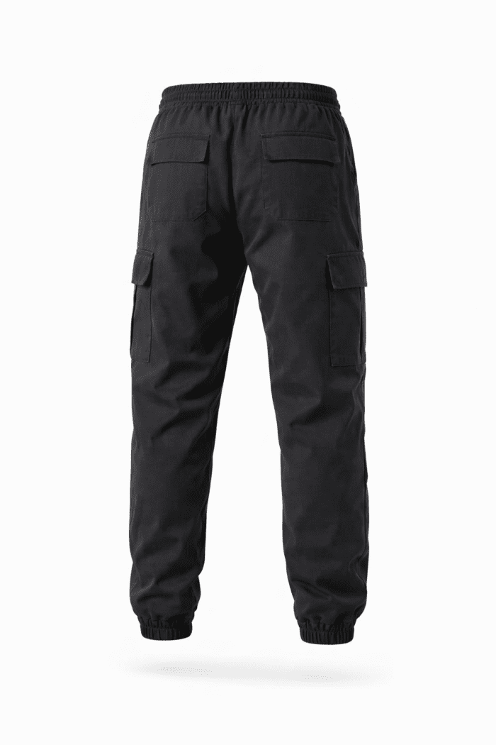 Siyah Kargo Cepli Jogger İş Pantolonu – Gabardin Kumaş Lastikli Paça Çok Cepli Dayanıklı Model - Görsel 2