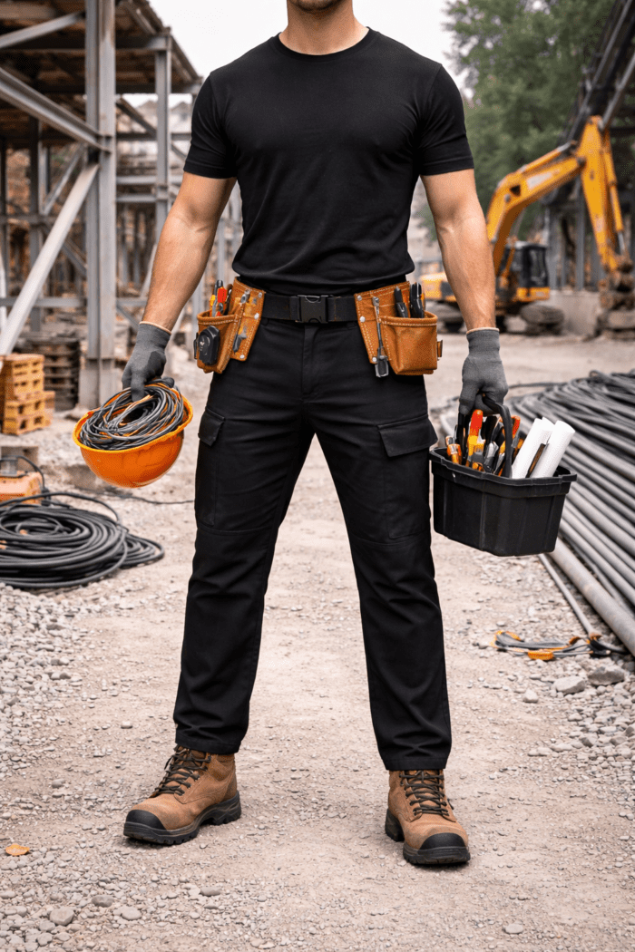 Siyah Kargo Cepli İş Pantolonu – Gabardin Kumaş Düz Paça Dayanıklı Model - Görsel 2