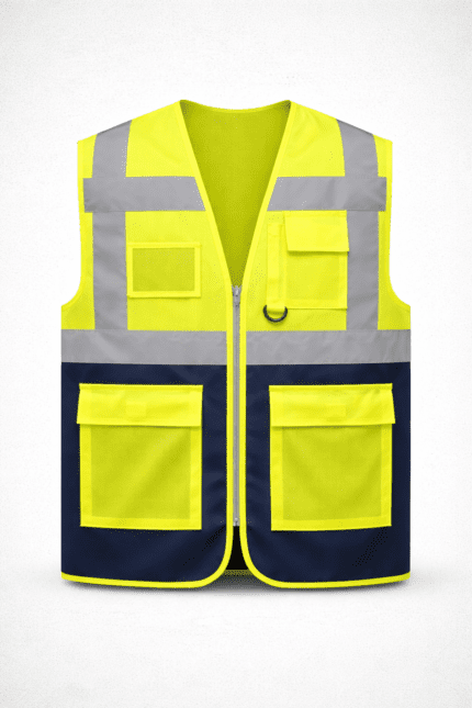 🖼️ ÖN GÖRSEL 👉 reflektörlü çok cepli iş yeleği fermuarlı fosforlu güvenlik yeleği ön görünüm