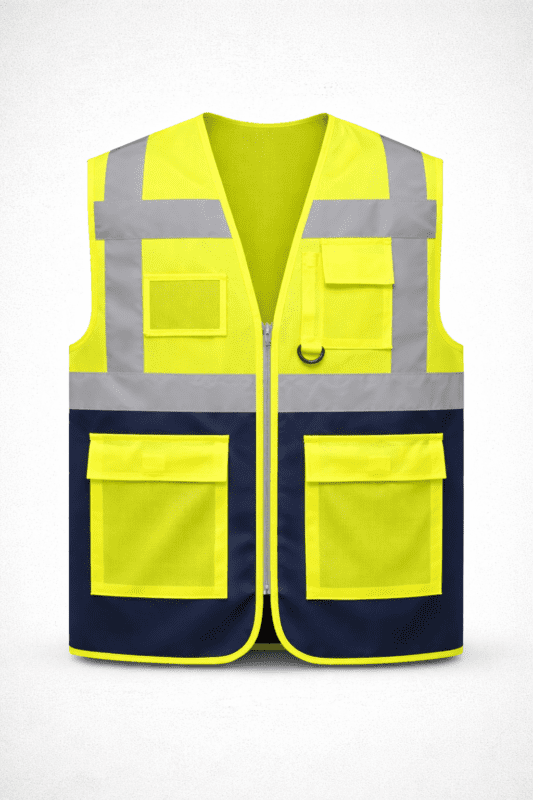 🖼️ ÖN GÖRSEL 👉 reflektörlü çok cepli iş yeleği fermuarlı fosforlu güvenlik yeleği ön görünüm
