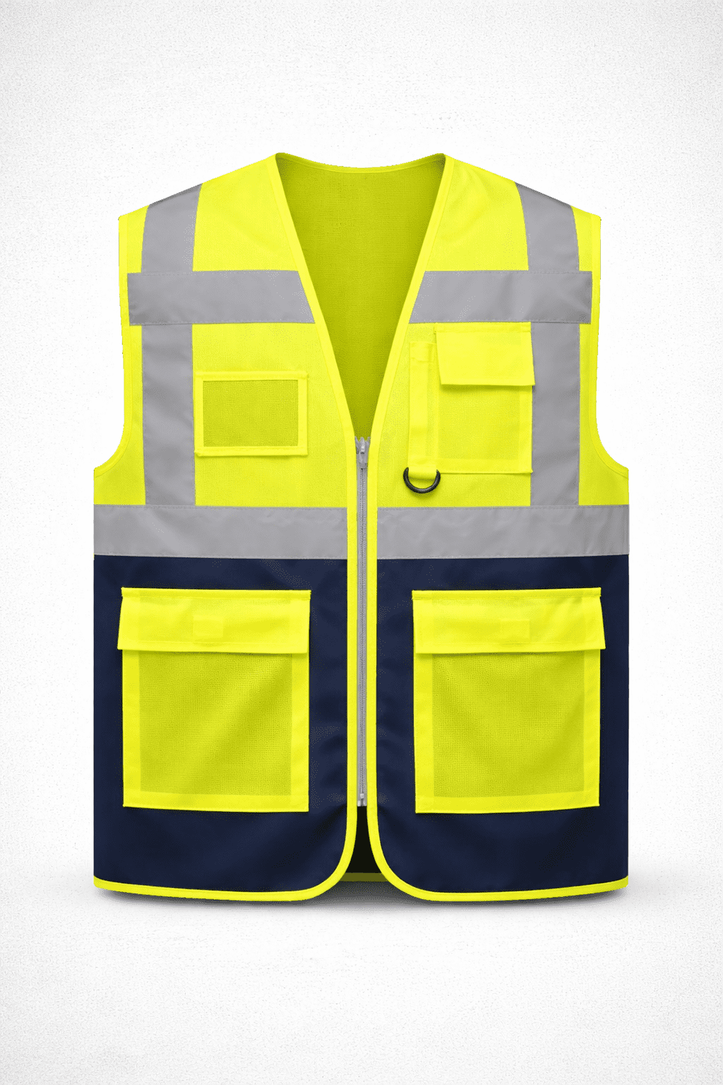 🖼️ ÖN GÖRSEL 👉 reflektörlü çok cepli iş yeleği fermuarlı fosforlu güvenlik yeleği ön görünüm