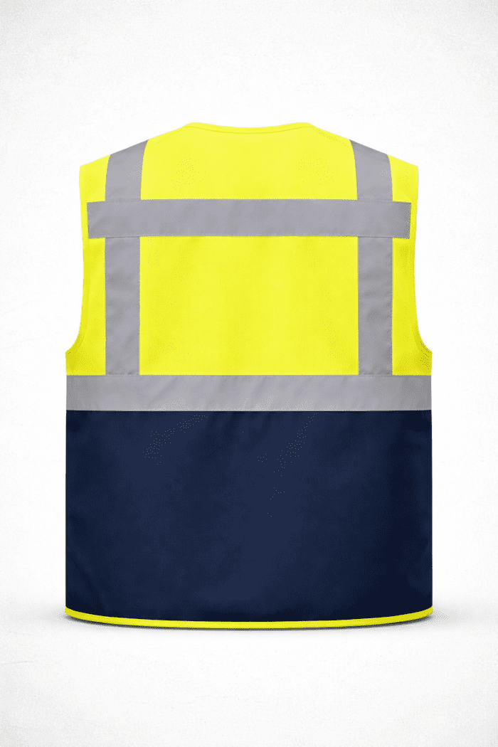 🖼️ ARKA GÖRSEL 👉 reflektörlü çok cepli iş yeleği arka görünüm reflektif şeritli güvenlik yeleği