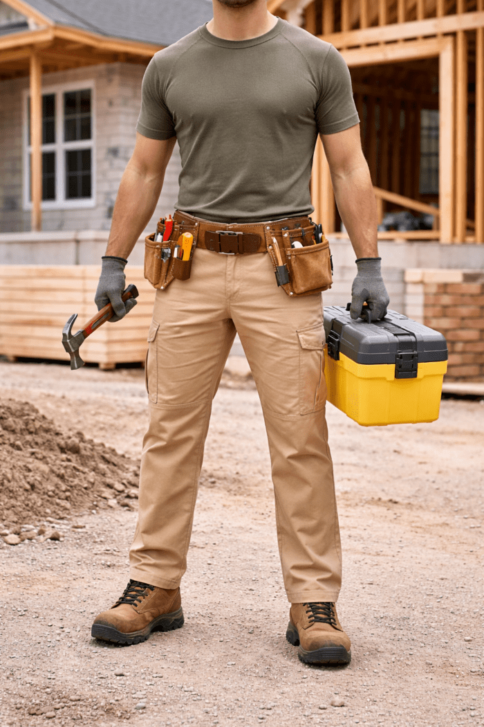 Bej Kargo Cepli İş Pantolonu – Gabardin Kumaş Düz Paça Dayanıklı Model - Görsel 2