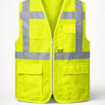 👉 reflektörlü fileli çok cepli iş yeleği fermuarlı ön görünüm