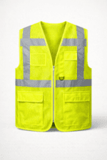 👉 reflektörlü fileli çok cepli iş yeleği fermuarlı ön görünüm