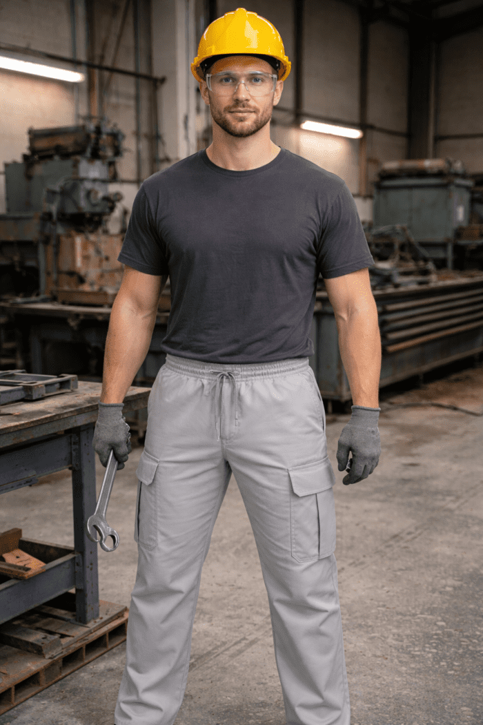 Gri Kargo Cepli İş Pantolonu – Gabardin Kumaş Düz Paça Dayanıklı Model - Görsel 3