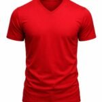 Kırmızı v yaka iş tişörtü önden görünüm %100 pamuklu doku