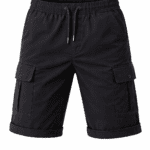 Siyah kargo cepli iş şortu önden görünüm dayanıklı gabardin kumaş