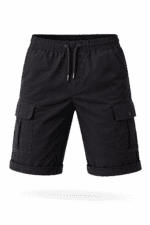 Siyah kargo cepli iş şortu önden görünüm dayanıklı gabardin kumaş