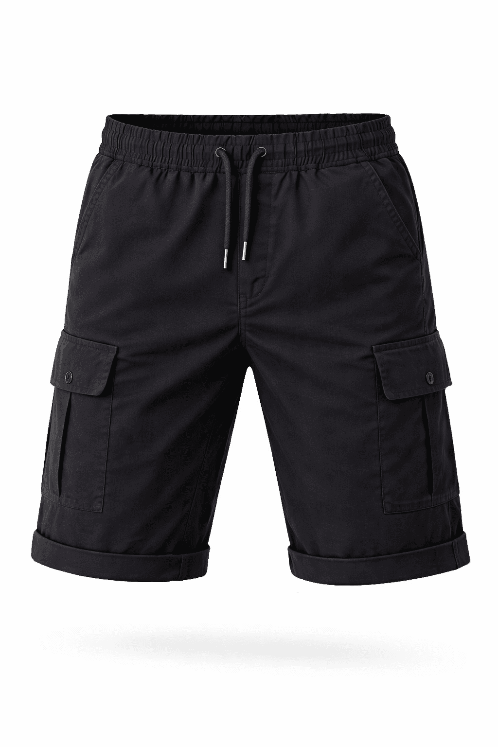Siyah Kargo İş Şortu Ön Detay Siyah kargo cepli iş şortu önden görünüm dayanıklı gabardin kumaş