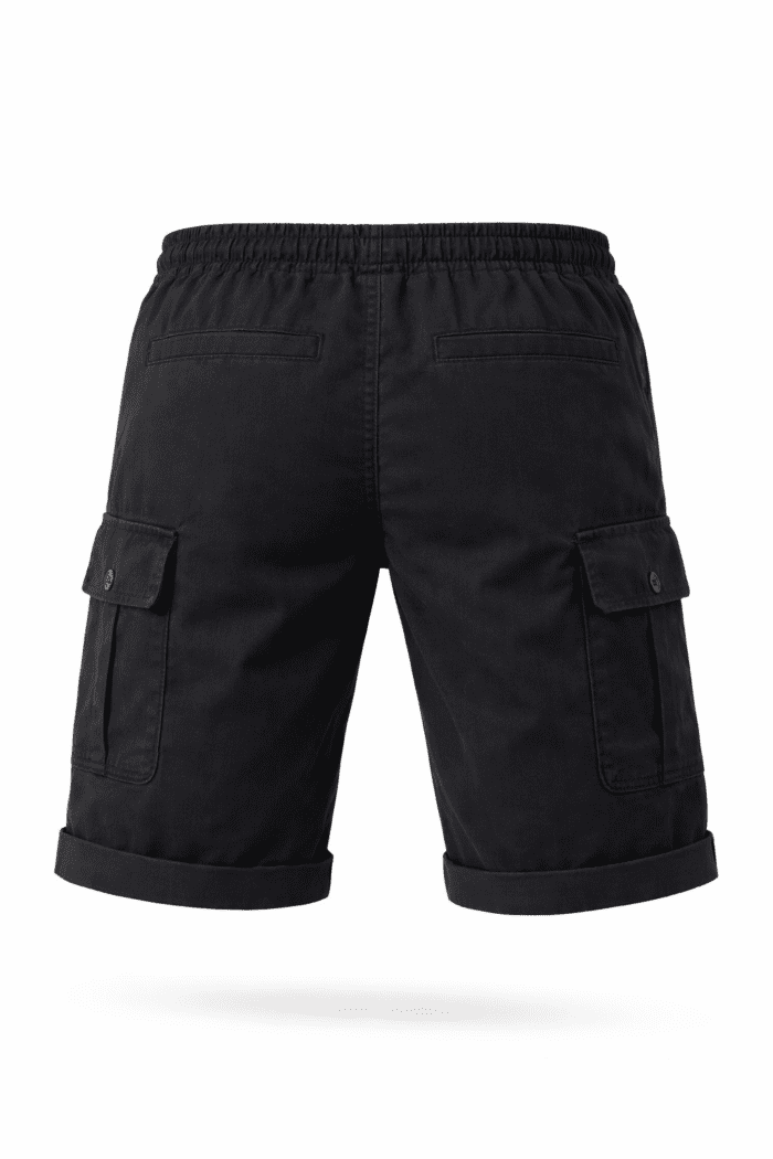 Siyah Kargo Cepli İş Şortu – Gabardin Lastikli Bel Dayanıklı Model - Görsel 3