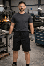 Siyah Kargo Cepli İş Şortu – Gabardin Lastikli Bel Dayanıklı Model - Görsel 2