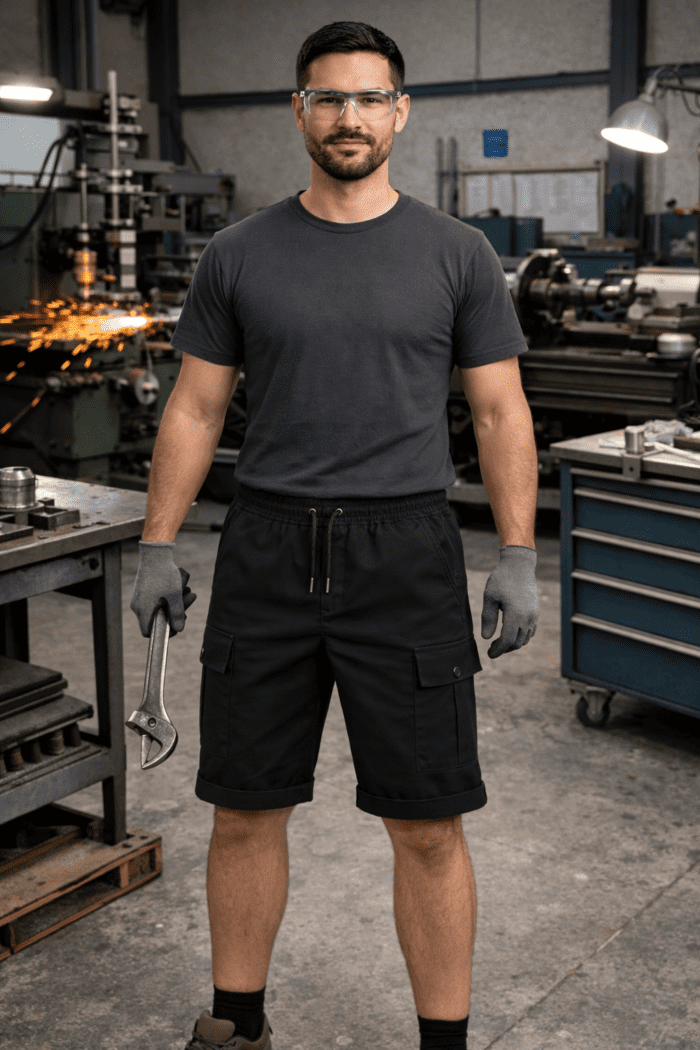 Siyah Kargo Cepli İş Şortu – Gabardin Lastikli Bel Dayanıklı Model - Görsel 2