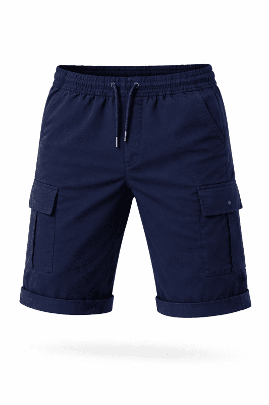 Lacivert kargo cepli iş şortu önden görünüm dayanıklı gabardin kumaş