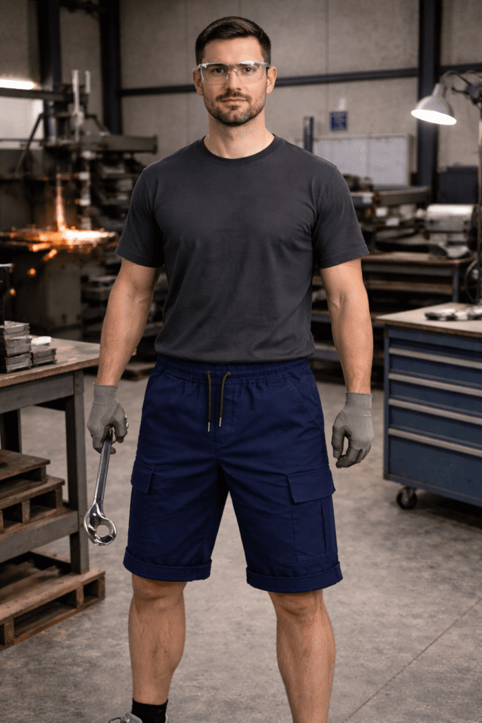 Lacivert Kargo Cepli İş Şortu – Gabardin Lastikli Bel Çok Cepli Dayanıklı Model - Görsel 2