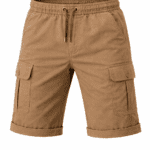Bej kargo cepli iş şortu önden görünüm dayanıklı gabardin kumaş