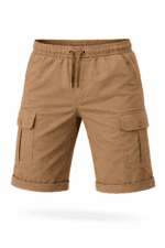 Bej kargo cepli iş şortu önden görünüm dayanıklı gabardin kumaş