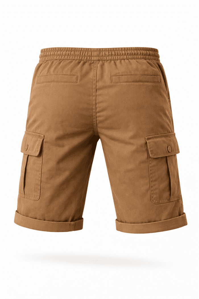 Bej Kargo Cepli İş Şortu – Gabardin Lastikli Bel Rahat Kesim Model - Görsel 3