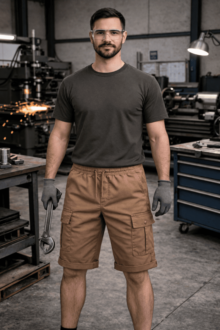 Bej Kargo Cepli İş Şortu – Gabardin Lastikli Bel Rahat Kesim Model - Görsel 2