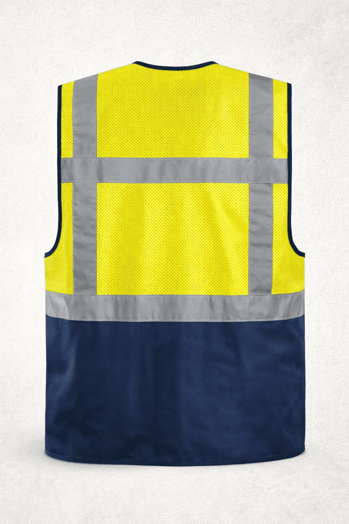 Profesyonel Çok Cepli Fileli Reflektörlü İş Güvenliği Yeleği (Lacivert-Sarı) - Görsel 3