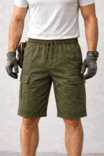 Haki Yeşil Kargo Cepli İş Şortu – Likralı Gabardin Lastikli Bel Esnek Dayanıklı Model - Görsel 2