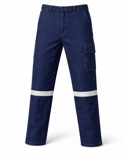 Denim kargo iş pantolonu önden görünüm reflektör şeritli dayanıklı kumaş