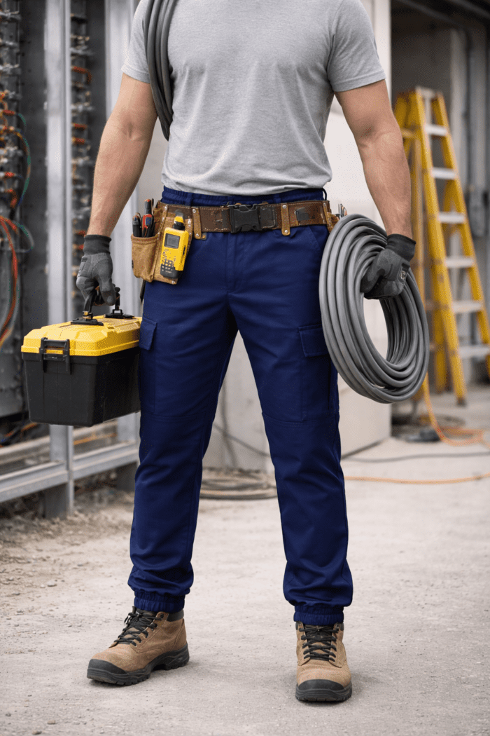 Lacivert Kargo Cepli Jogger İş Pantolonu – Gabardin Kumaş Lastikli Paça Dayanıklı Model - Görsel 2