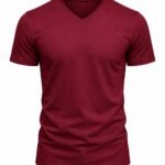 Bordo v yaka iş tişörtü önden görünüm %100 pamuklu nefes alan doku