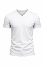 Beyaz v yaka iş tişörtü önden görünüm %100 pamuklu nefes alan doku