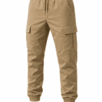 Bej kargo cepli jogger iş pantolonu önden görünüm lastikli paça