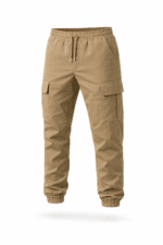 Bej kargo cepli jogger iş pantolonu önden görünüm lastikli paça