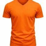 Turuncu v yaka iş tişörtü önden görünüm %100 pamuklu nefes alan doku
