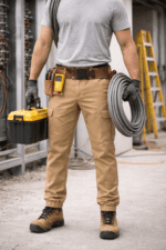 Bej Kargo Cepli Jogger İş Pantolonu – Gabardin Kumaş Lastikli Paça Dayanıklı Model - Görsel 3