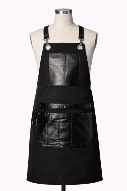 Siyah Deri Detaylı Barista Önlüğü Modelleri - ProÜniforma