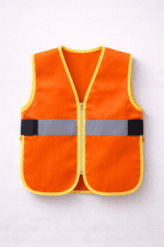 Turuncu çocuk güvenlik yeleği reflektörlü önden görünüm